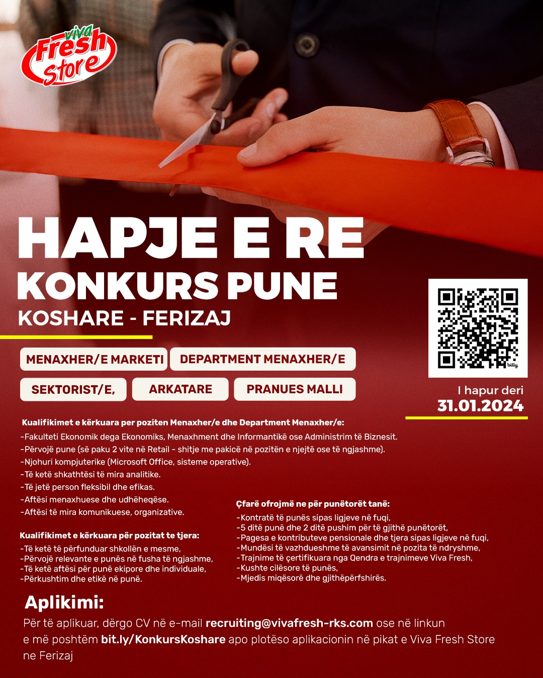 Menaxher/e Marketi, Department Menaxher/e, Sektorist/e, Arkatare, Pranues Malli